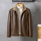 Men's leather jacket with lapels and fleece lining