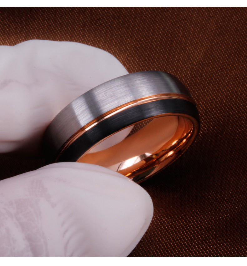 Herren-Tungsten-Goldring – Breites Design in Roségold-Optik