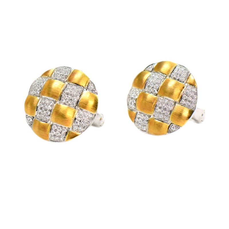 Pendientes artesanales cepillados y trenzados a la moda con personalidad de diamantes de oro de 18 quilatesPendientes artesanales cepillados y trenzados a la moda con personalidad de diamantes de oro de 18 quilates