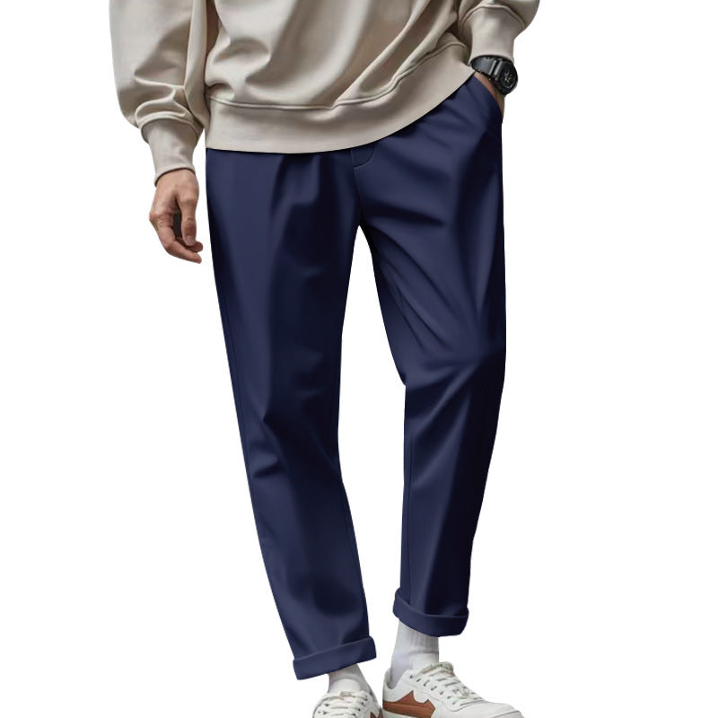 Men's Loose Comfortable Quick-drying Waist-tied Casual Business Pants in Solid Color