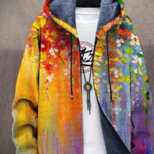 Printed stand-up collar jacket for men