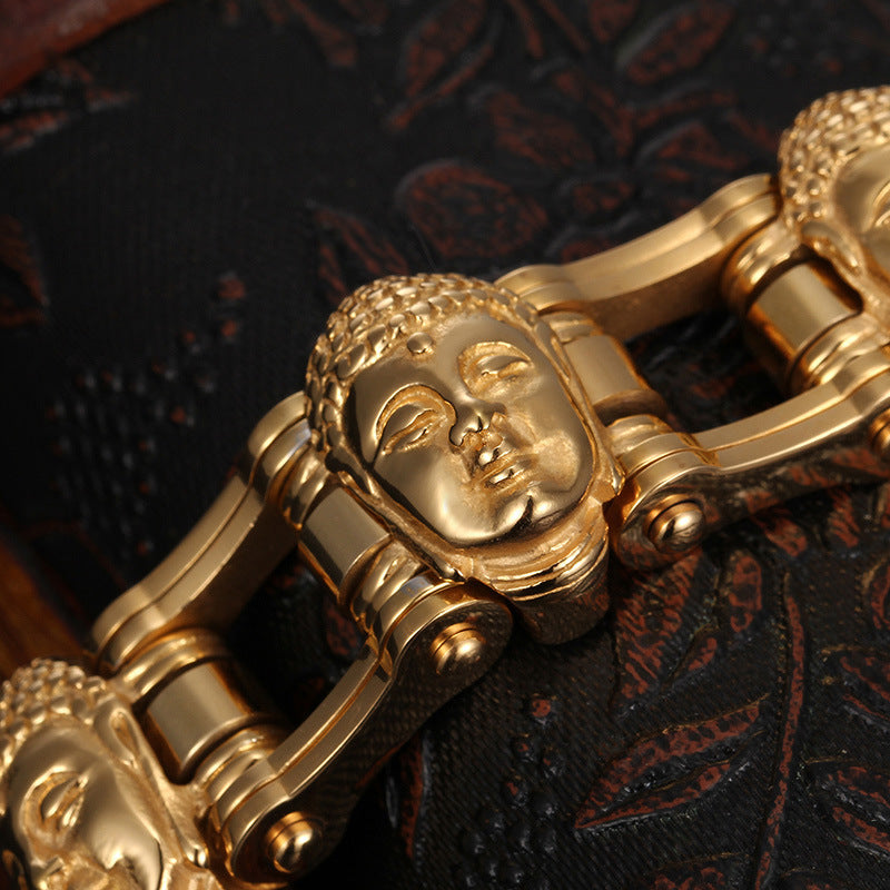 Titanstahl Buddha-Fahrradketten-Armband – Maskulines Design für Männer