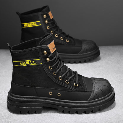 Herren Motorradstiefel – Dicke Sohle, Canvas-Stil für Freizeit und Arbeit