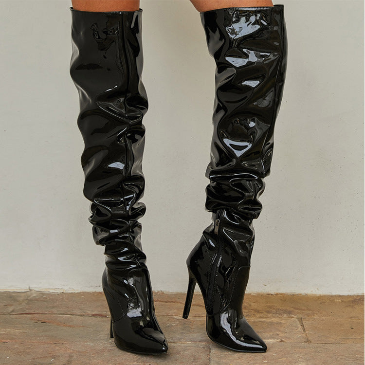 Women's Overknee Boots - Fashionable High Heel Party Boots with Pointed Toe