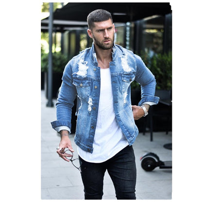 Einreihige Denimjacke mit Reverskragen und schlanken Taschen