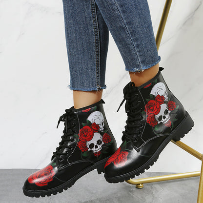Botines de Halloween con estampado de rosas y cordones: elegantes y cómodos para mujer