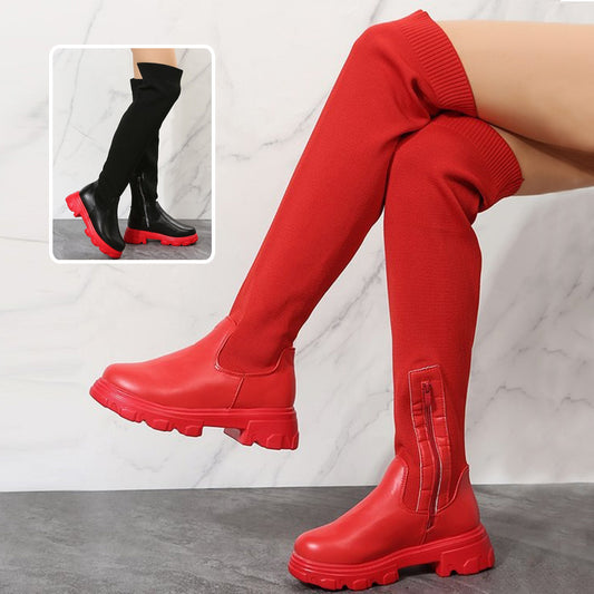 Botas Largas Zapatos de Invierno para Mujer Botas Altas hasta la Rodilla con Cremallera Lateral a la Moda