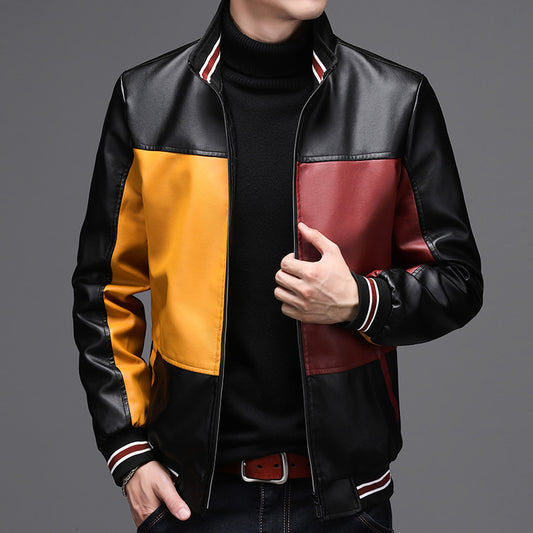 Chaqueta de cuero para hombre, estilo casual.
