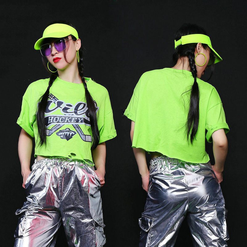 Jazz Dance Kostüm – Damenbluse mit Silberhose im Hip-Hop-Stil