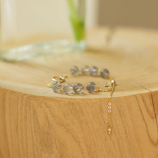 Pulsera de cristal de oro fresa natural y aguamarina - Elegancia de estilo coreano 