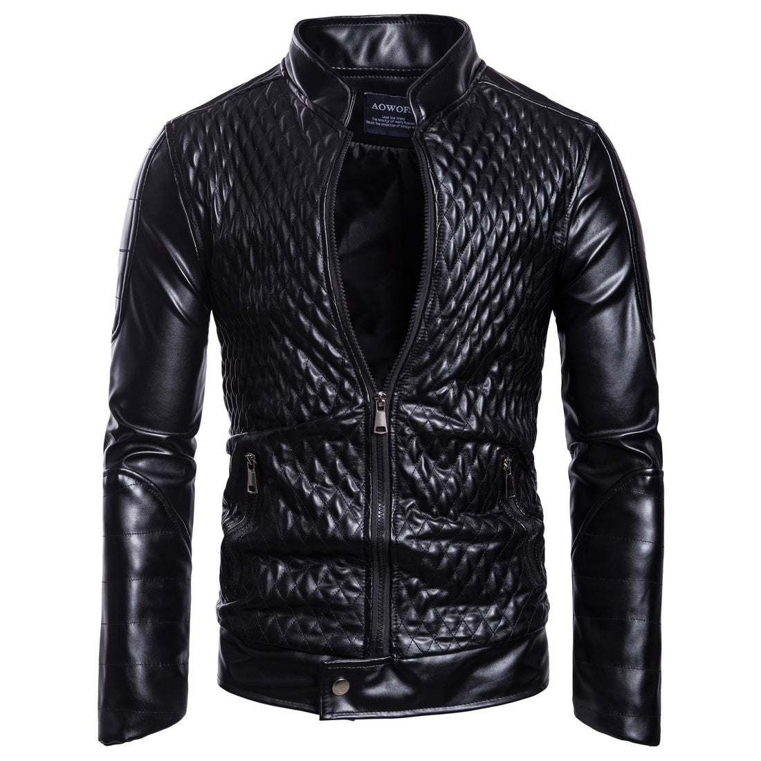 Men's Long Sleeve Zipper Cardigan Leather Jacket Leather Coat