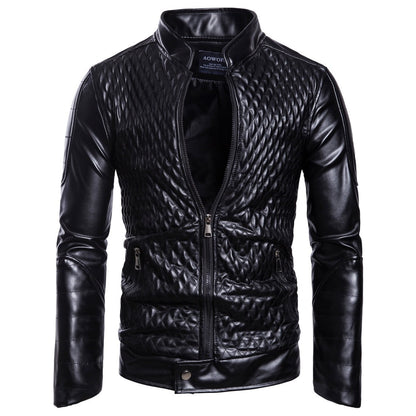 Men's Long Sleeve Zipper Cardigan Leather Jacket Leather Coat
