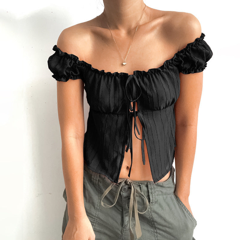 All-Match Short Sleeve Puff Sleeve Shirt with Tie Detail for Women - Street Hipster Style