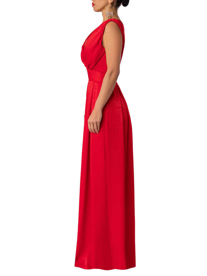 Solid Color V-Ausschnitt High-Waist Jumpsuit mit weiten Hosenbeinen