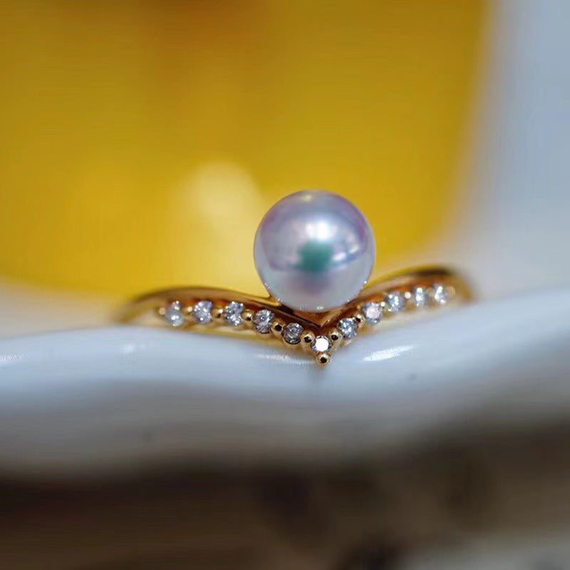Damen 18K Gold und Diamant V-förmiger Mode Einfacher Ring
