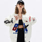 Fashionable personality embroidered PU leather jacket for men