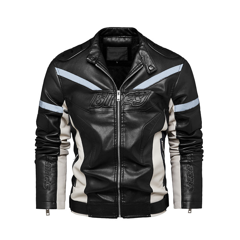 Reflektierende Streifen, modische Plus-Samt-Jugend-Lederjacke für Motorräder