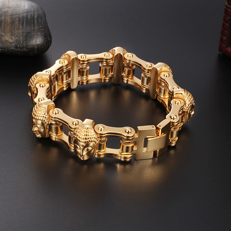 Titanstahl Buddha-Fahrradketten-Armband – Maskulines Design für Männer