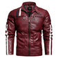 Men's Short Embroidered Slim Fit Lapel Leather Jacket for Youth