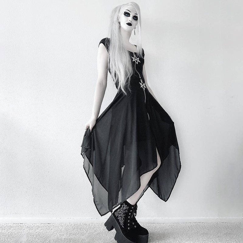 Zombie Cold Irregular Mesh Six-pointed Star Zipper Long Skirt – Einzigartig und stilvoll