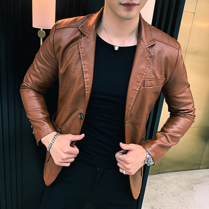 Fashionable casual men's suit leather jacket