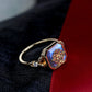 Anillo de plata S925 con baño de oro K y labradorita natural - diseño vintage para mujer