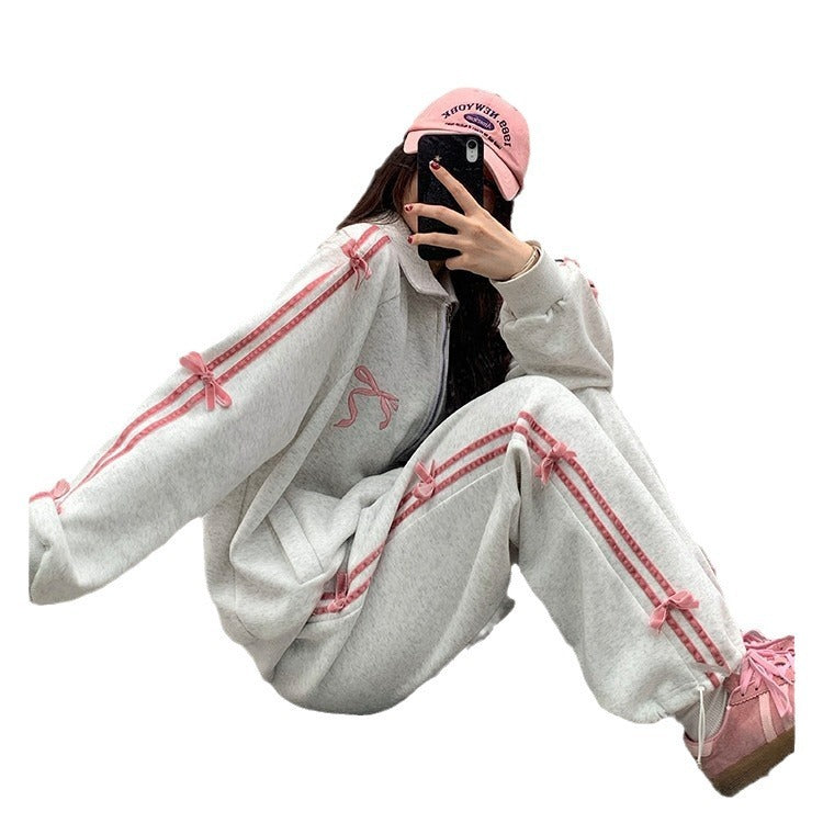 Sport- und Freizeit-Sweater-Mantel mit gerade geschnittener Hose – Für Damen im lässigen Stil