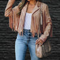 Damen-Slim-Fit-Langarm-Fransenmantel