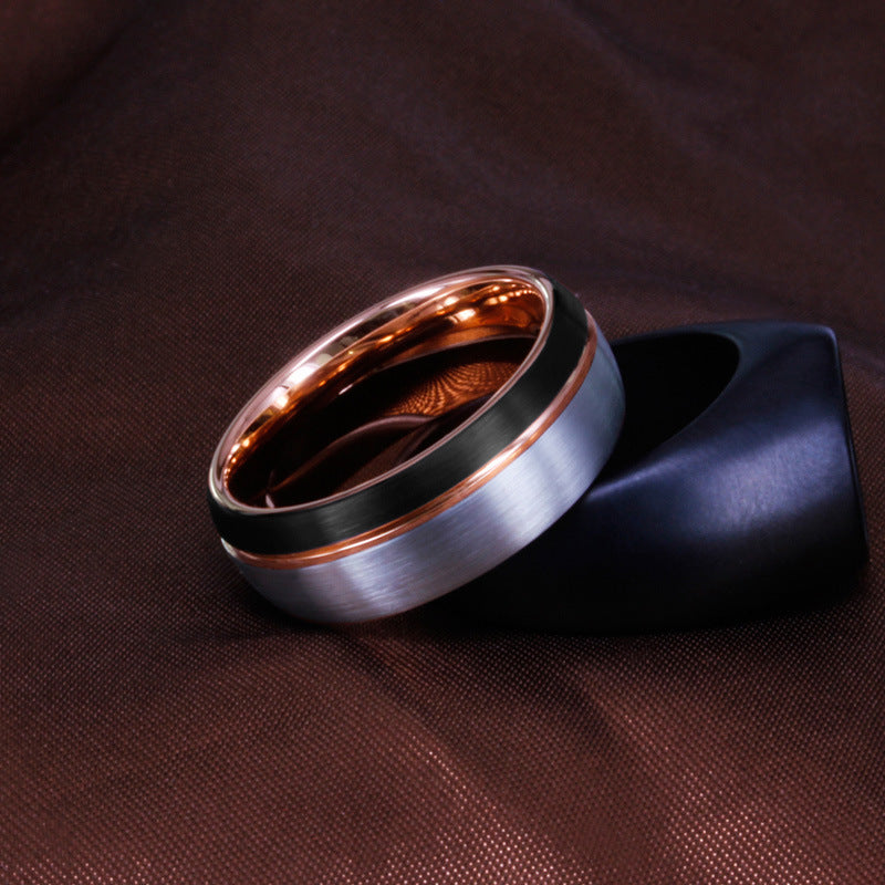 Herren-Tungsten-Goldring – Breites Design in Roségold-Optik