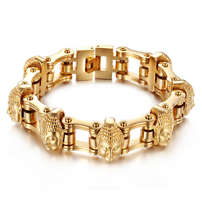 Titanstahl Buddha-Fahrradketten-Armband – Maskulines Design für Männer