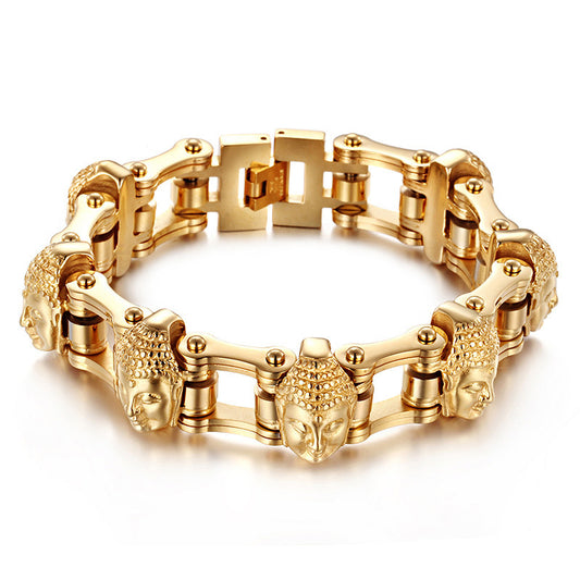 Titanstahl Buddha-Fahrradketten-Armband – Maskulines Design für Männer