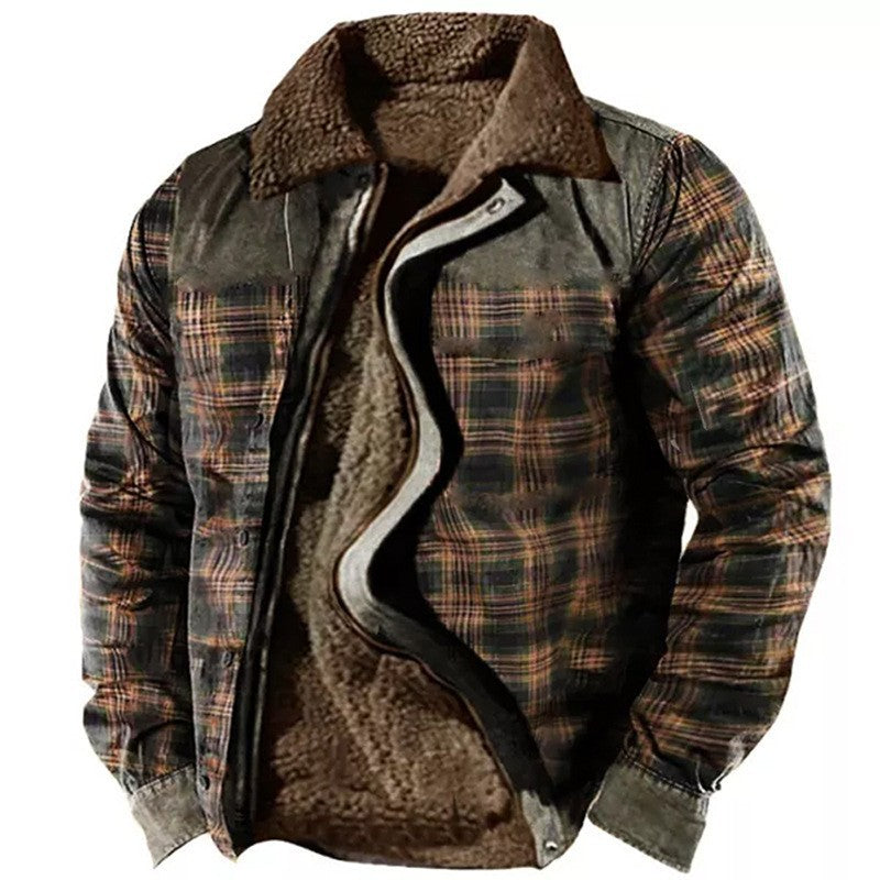 Verdickte Seitennähte, lockere graubraune Jugend-Baumwolljacke, Herren-Fleece-gefütterter Mantel