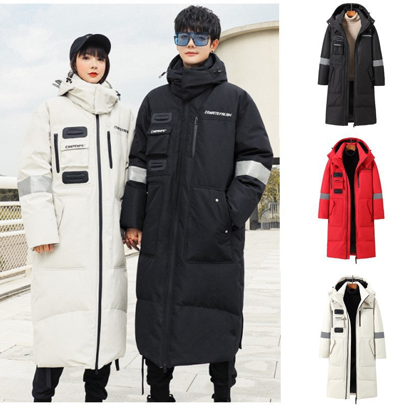 Lange, unterhalb des Knies reichende, kältebeständige, warme Winter-Daunenjacke für Herren