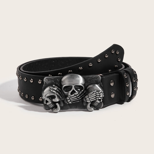 Herren-Gürtel mit Persönlichkeit, Totenkopf-Design, Jugendstil, Punk-Druckknopf, Freizeitgürtel
