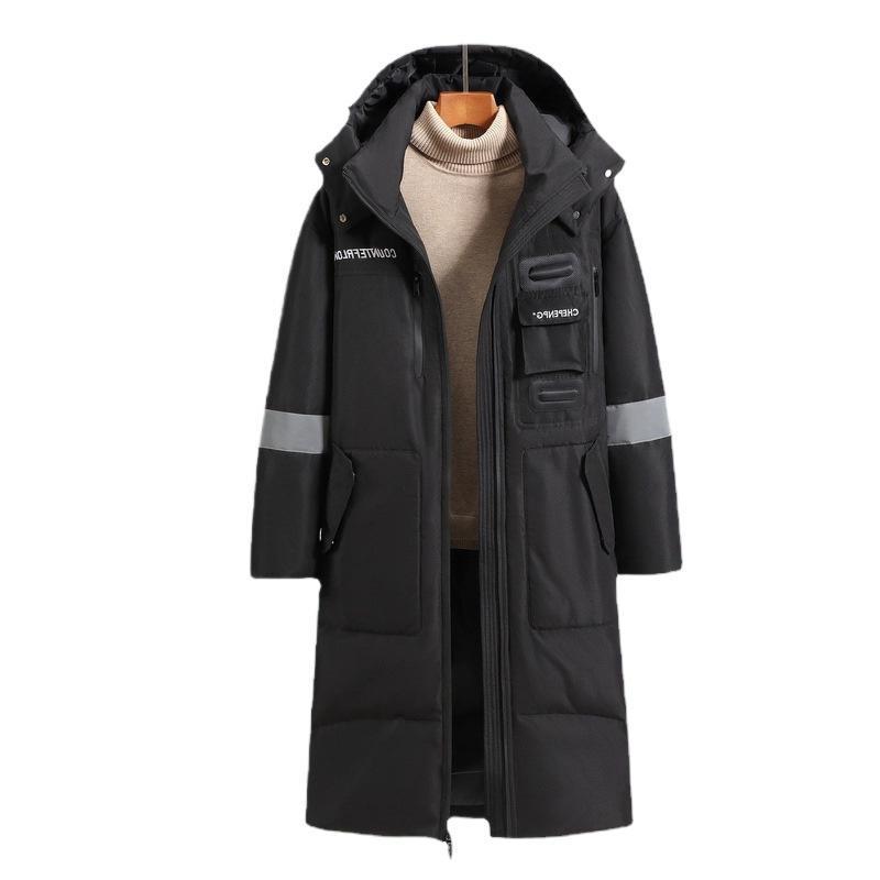 Lange, unterhalb des Knies reichende, kältebeständige, warme Winter-Daunenjacke für Herren