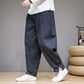 Chinese style cotton and linen trousers for men with trendy stripes and loose fit