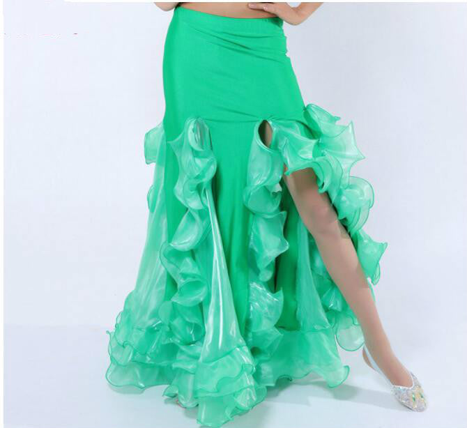 belly dance performance long skirt with slit and hems