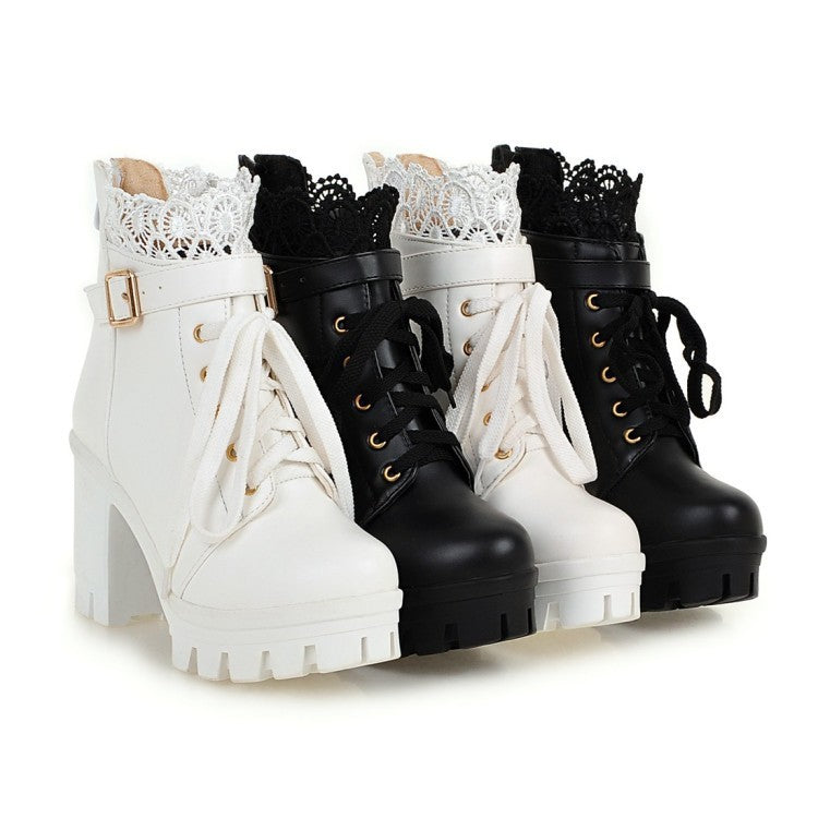 Elegant lace-up ankle boots with square heel – stylish and comfortable for women