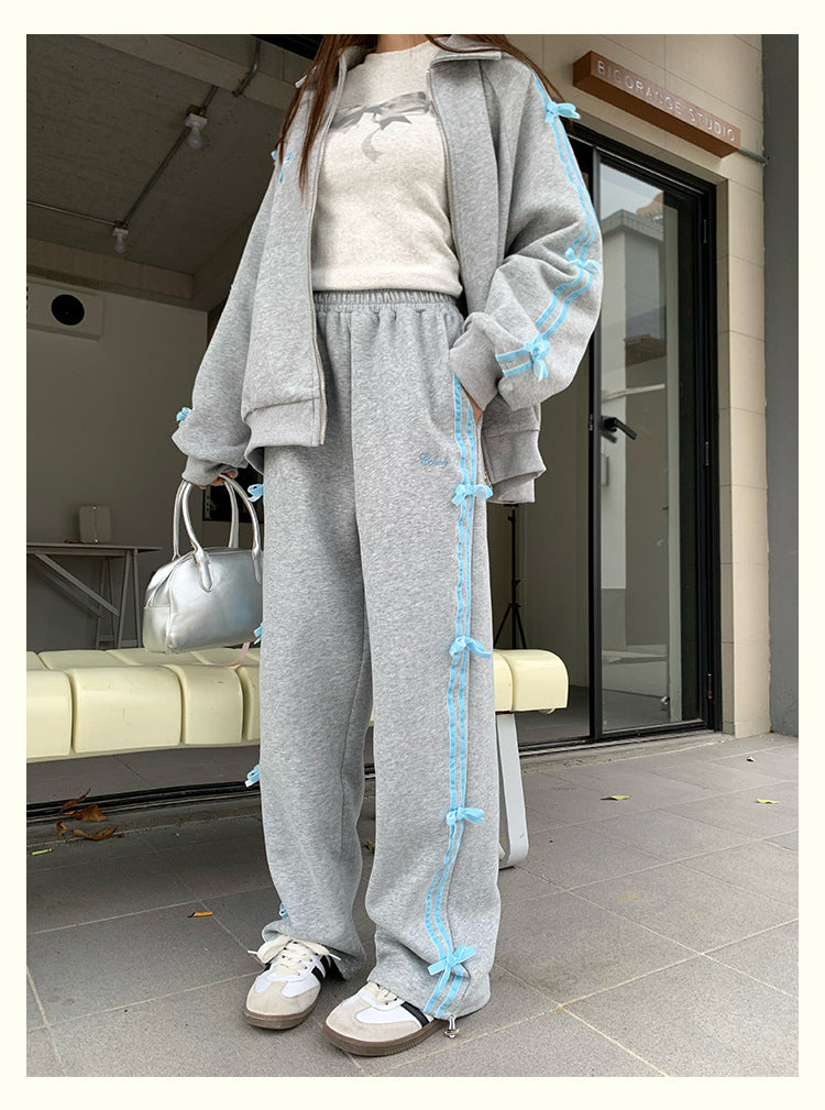 Sport- und Freizeit-Sweater-Mantel mit gerade geschnittener Hose – Für Damen im lässigen Stil