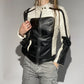 Patchwork-Lederjacke, schlank geschnitten, mit Kragen, lässig