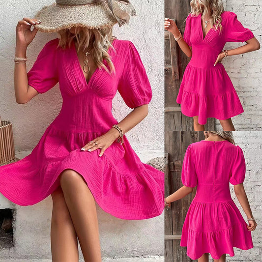 Sommerliches, elegantes Slim-Fit-Kleid in Unifarben für Damen