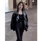 Casual Loose Small Plus Size Black Leather Coat for Women
