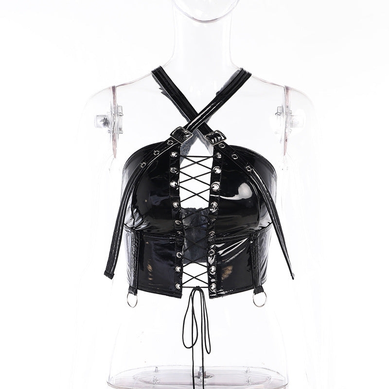 Women's Dark Style PU Strappy Suspender Top – Fashionable and edgy