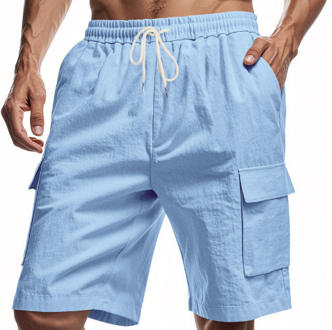 Lockere Sport- und Freizeithose aus Leinen mit Kordelzug in einfarbigem Design