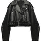 Fashionable washed faux leather motorcycle jacket with zipper