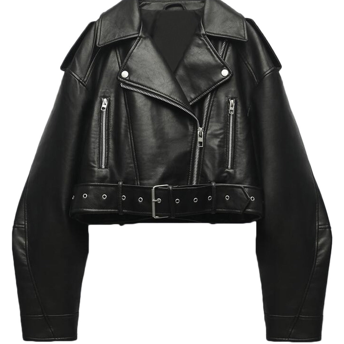Fashionable washed faux leather motorcycle jacket with zipper
