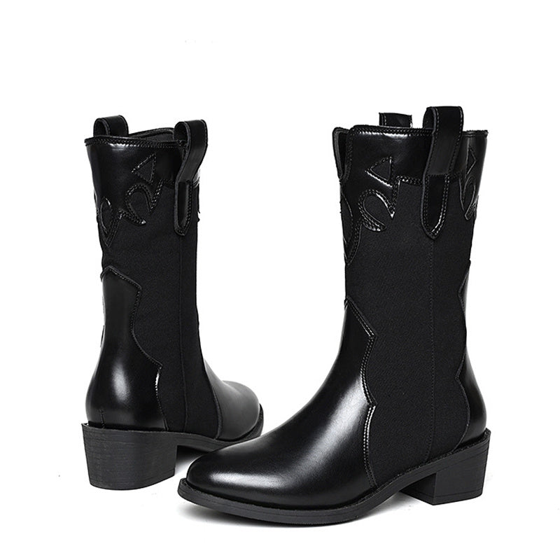 Women's cowboy boots - fashionable mid-calf boots with low heels 