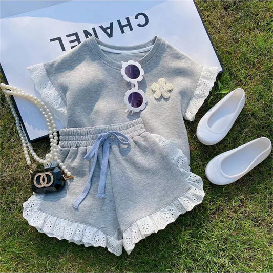 Mädchen Baumwoll-Zweiteiler – Kurzarm-Shirt und Shorts im Sommerstil