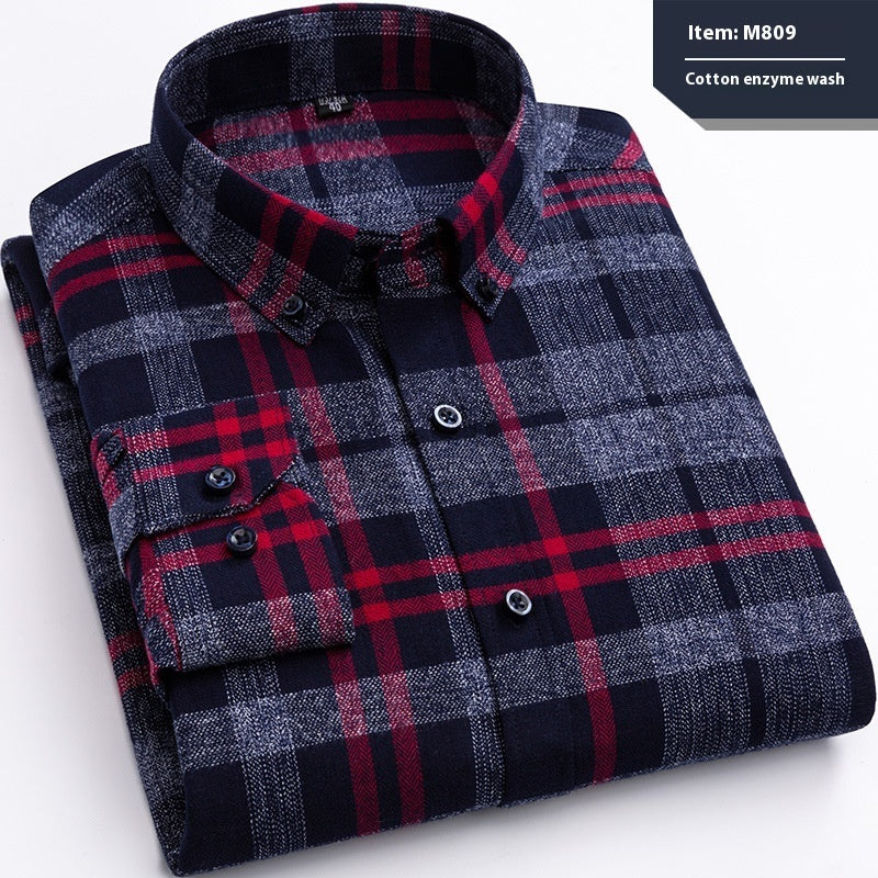 Baumwoll-Langarmhemd mit Karomuster, Business, Slim Fit