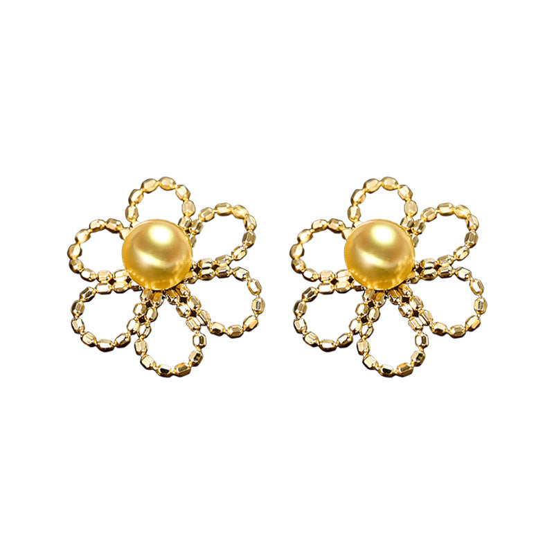 Nuevo diseño de lujo Pendientes premium de perlas de encaje de oro de 18 quilates